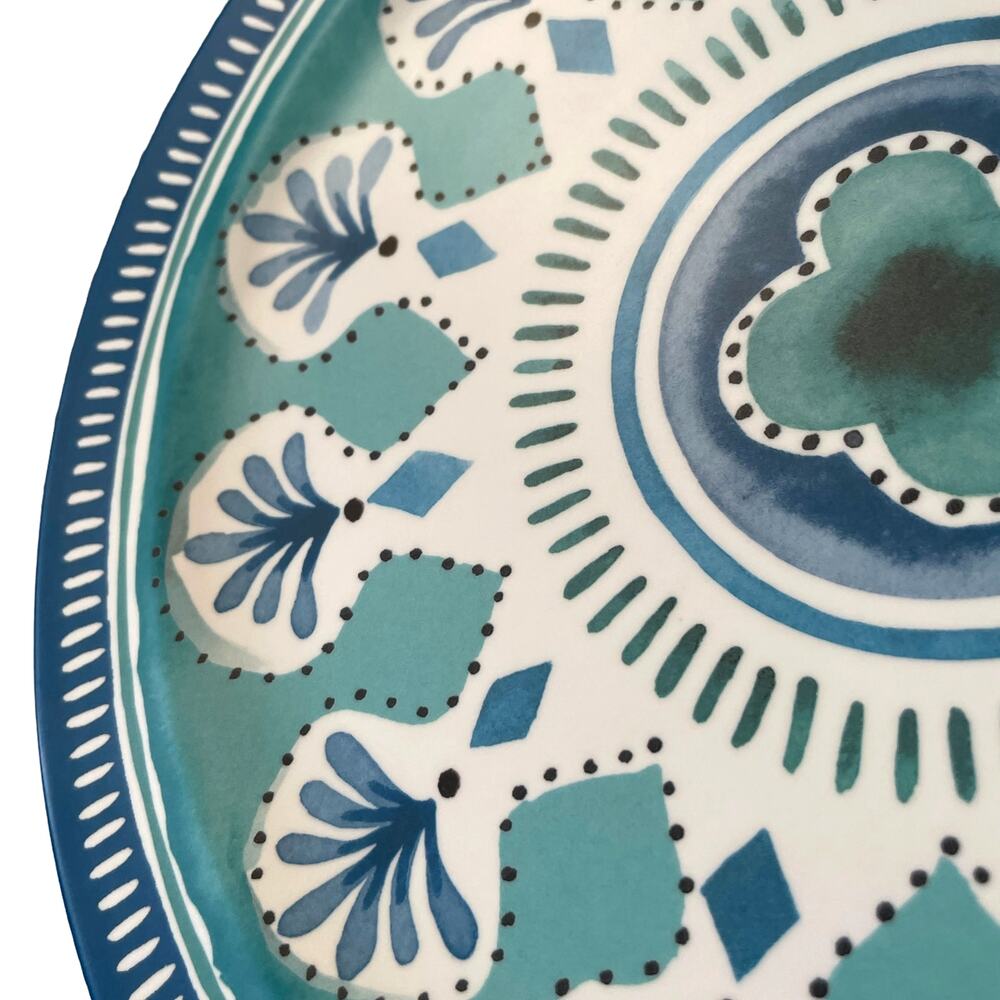 ACADIA HOME Melamine 10.5" Dinner Plates Set 4 Blue Teal White Iznik Print NEW - Picture 8 of 8